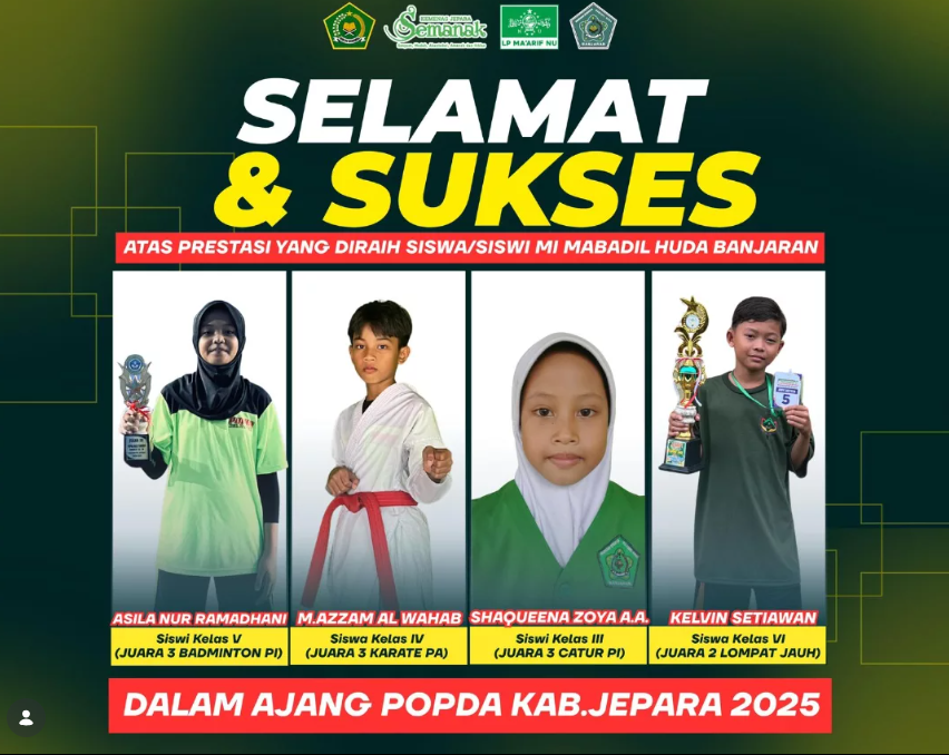 Siswa MI Mabadil Huda Banjaran Raih Prestasi Gemilang di POPDA Kabupaten Jepara 2025